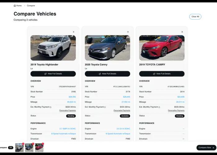 Inventory filters and comparison tools