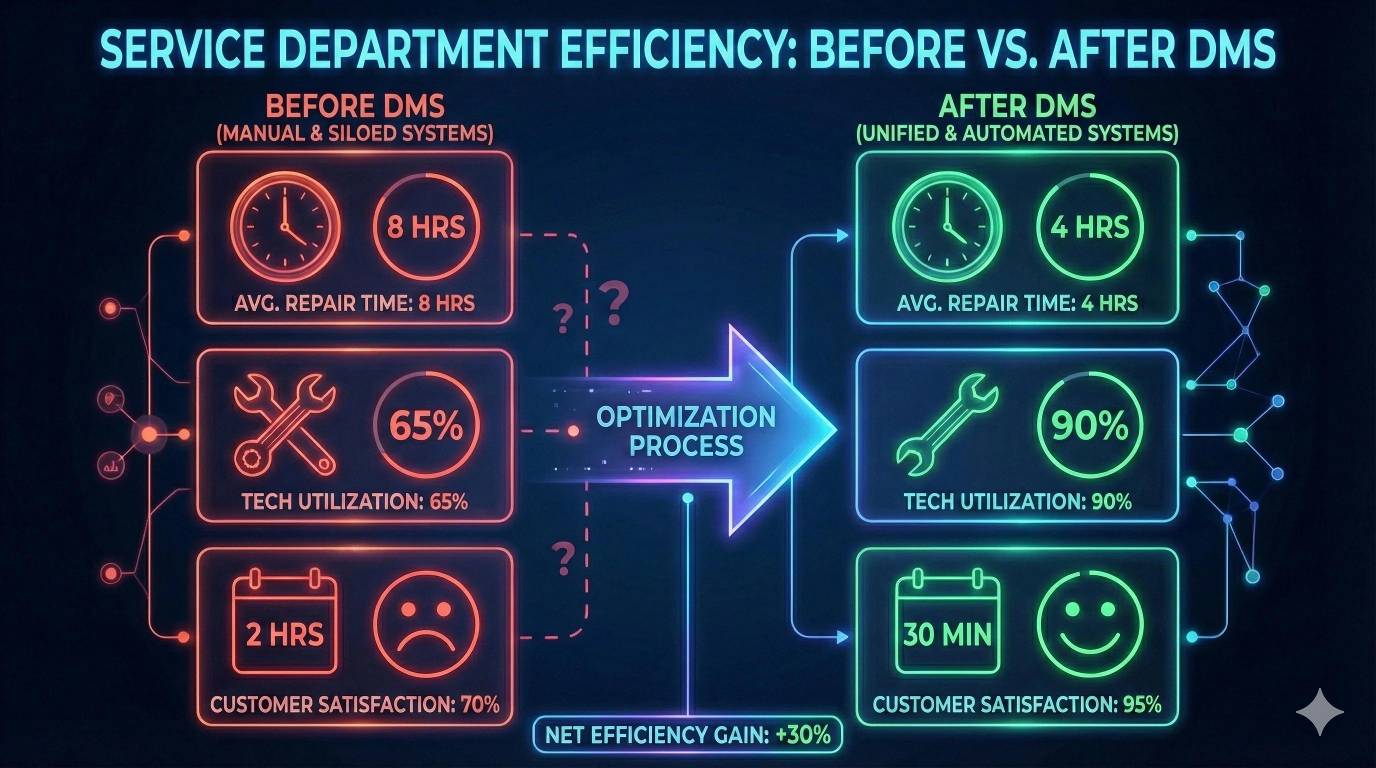 Chart showing before and after service department efficiency metrics