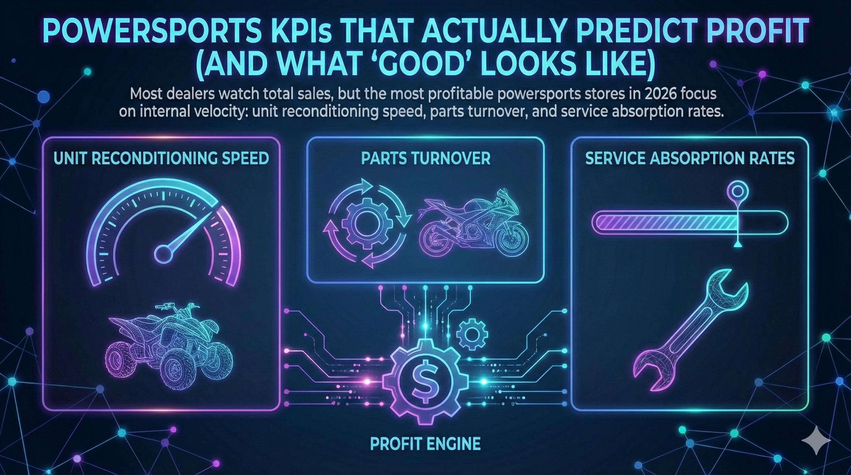 Powersports dealership dashboard showing key performance indicators and metrics