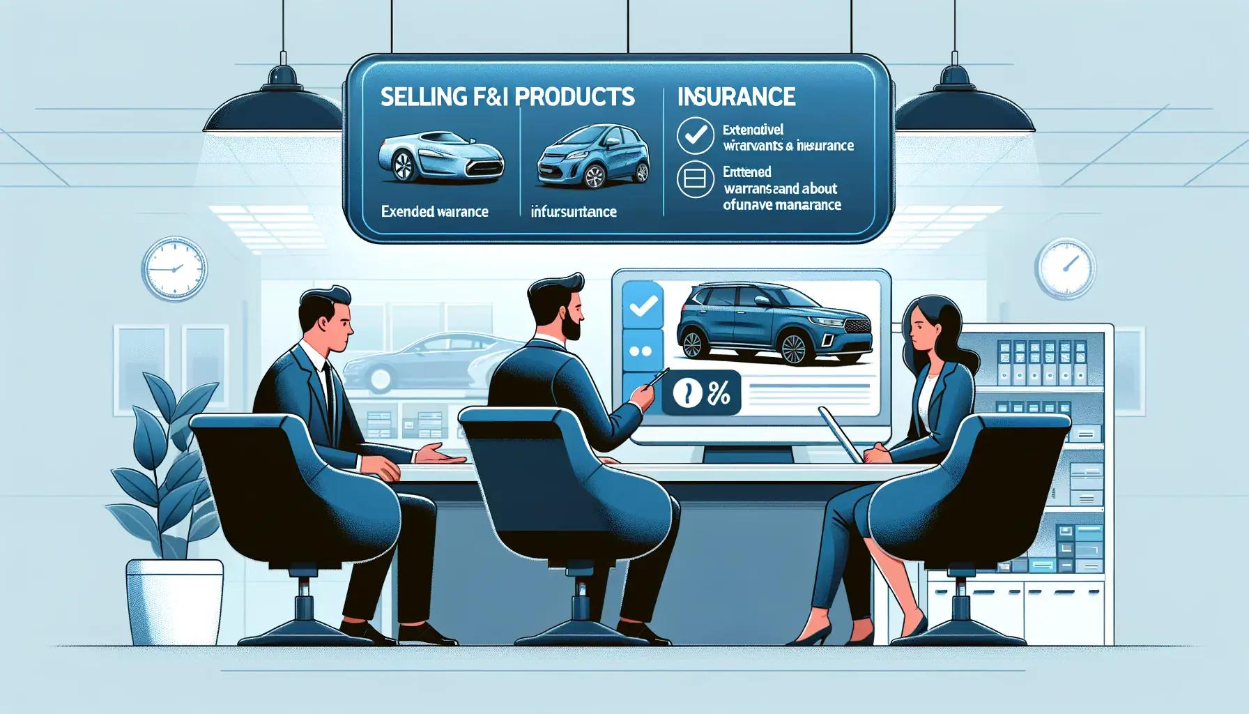 Finance and insurance manager presenting F&I products including warranties and gap insurance to customer