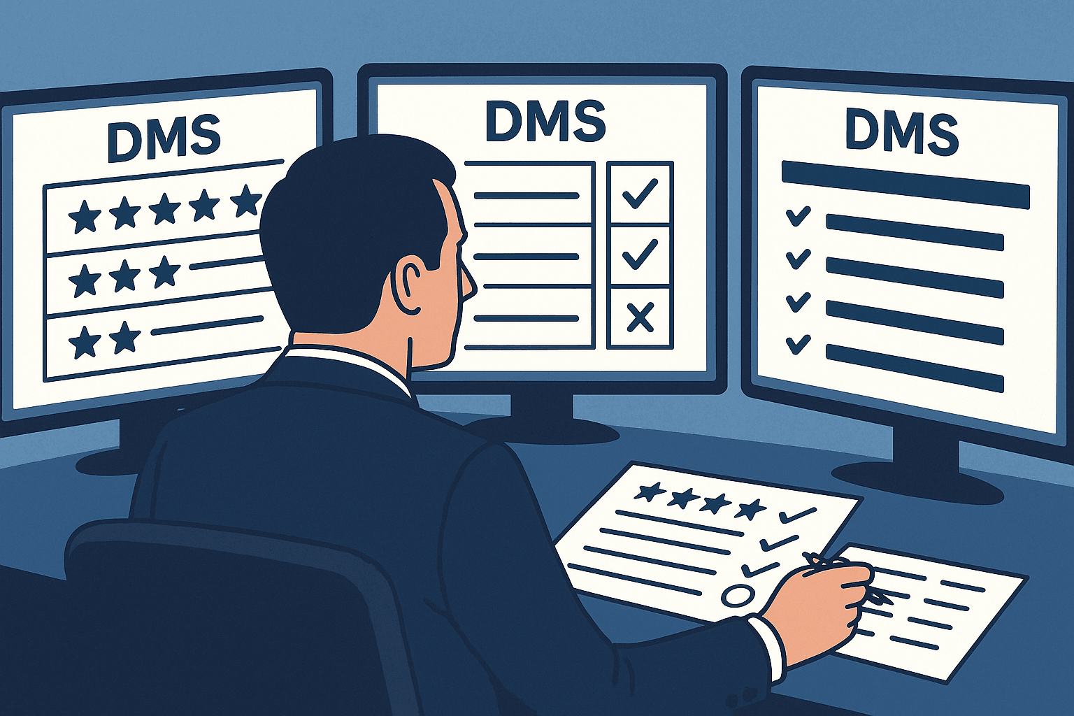 Dealer compliance manager reviewing state license checklist on tablet